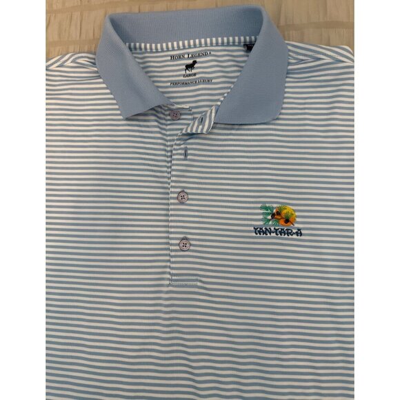 Horn Legend Mens Striped Polo Shirt Blue White Short Sleeve Golf Shirt, Large - Picture 6 of 11